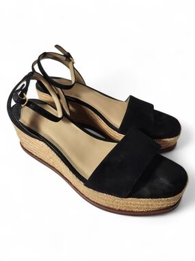 Ralph Lauren Black Suede Espadrille Wedge Sandals Size 9